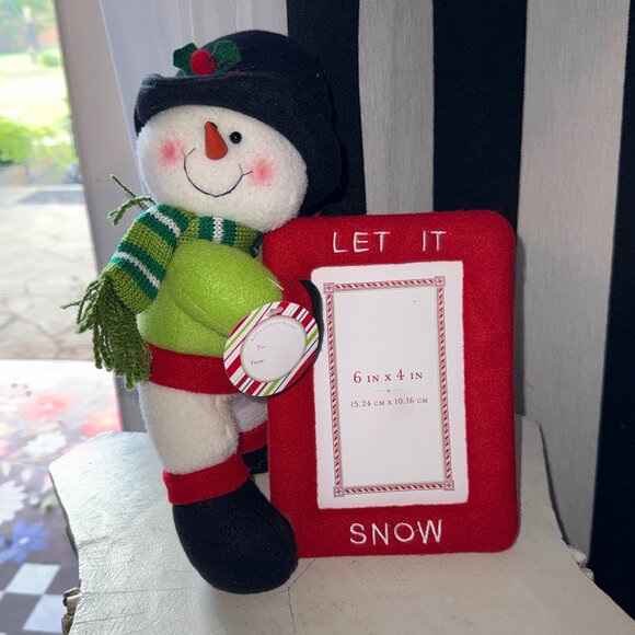 NWT "Let It Snow" Snowman Plush Figurine 11” Standing Frame 4x6 Memories - Picture 1 of 10